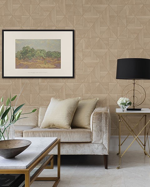Cheverny Beige Geometric Wood Wallpaper
