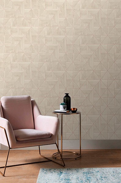 Cheverny Cream Geometric Wood Wallpaper