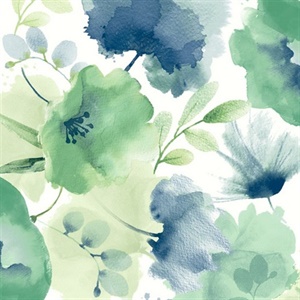 Blue & Green Watercolor Bouquet Wallpaper