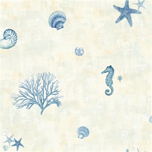 Boca Raton Blue Seashells Wallpaper