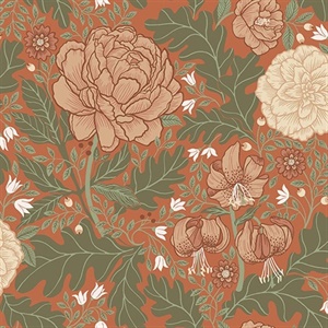 Camille Red Peony & Lily Wallpaper