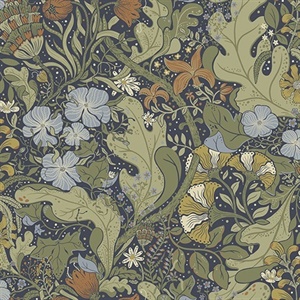 Elise Indigo Nouveau Gardens Wallpaper