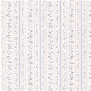Ermes Blue Delicate Floral Pinstripe Wallpaper