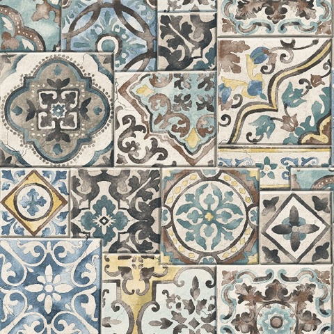 Estrada Blue Marrakesh Tiles Wallpaper