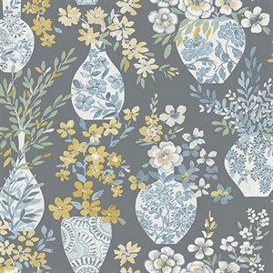 Harper Grey Floral Vase Wallpaper
