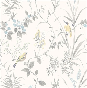 Imperial Garden Grey Botanical Wallpaper