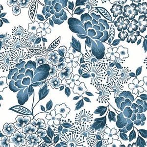 Irina Blue Floral Blooms Wallpaper