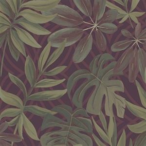 Nocturnum Maroon Leaf Wallpaper