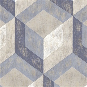 Rustic Wood Tile Blue Geometric Wallpaper