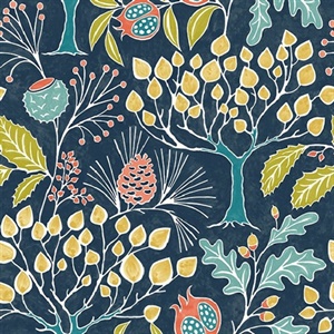 Shiloh Navy Botanical Wallpaper