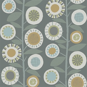 Sisu Grey Floral Geometric Wallpaper