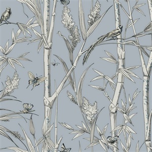 Sky Blue Bambou Toile Wallpaper
