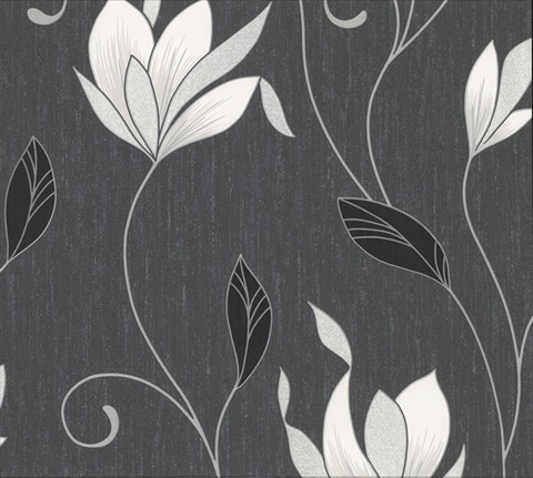 Anais Charcoal Floral Trails Wallpaper