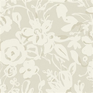 Taupe Brushstroke Floral Wallpaper