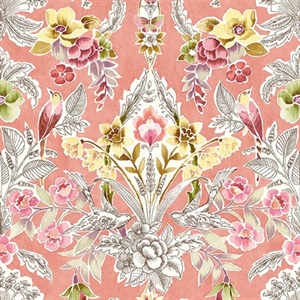 Vera Pink Floral Damask Wallpaper