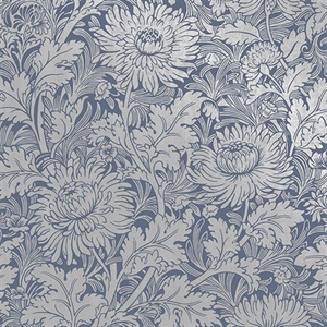 Zinnia Blue Floral Wallpaper